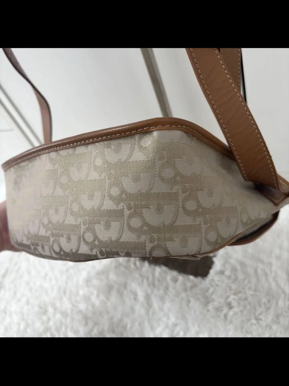 Dior Beige Monogram Crossbody with Brown Trim